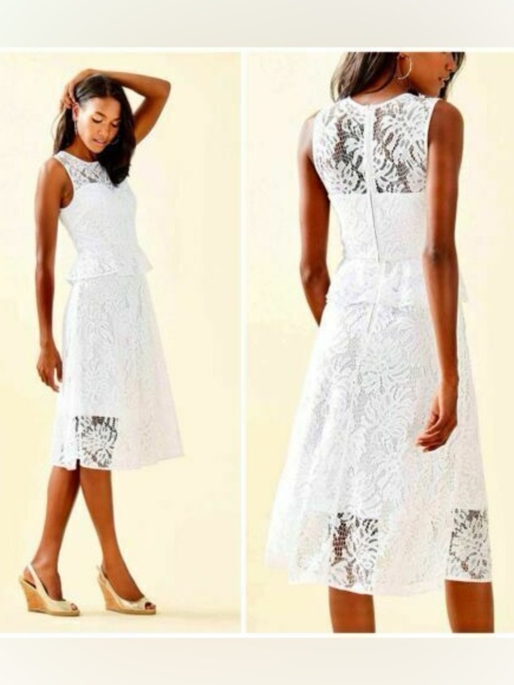 Lilly Pulitzer Noela Peplum Lace White Midi Dress Size 4